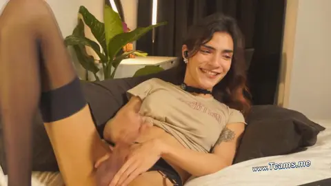 Private: Horny Trans Babe in Stockings Slowly Strokes Her Thick Cock