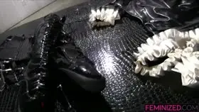 4k Sissy Kitten In Latex Boots And Tail Plug Eats Her Cum